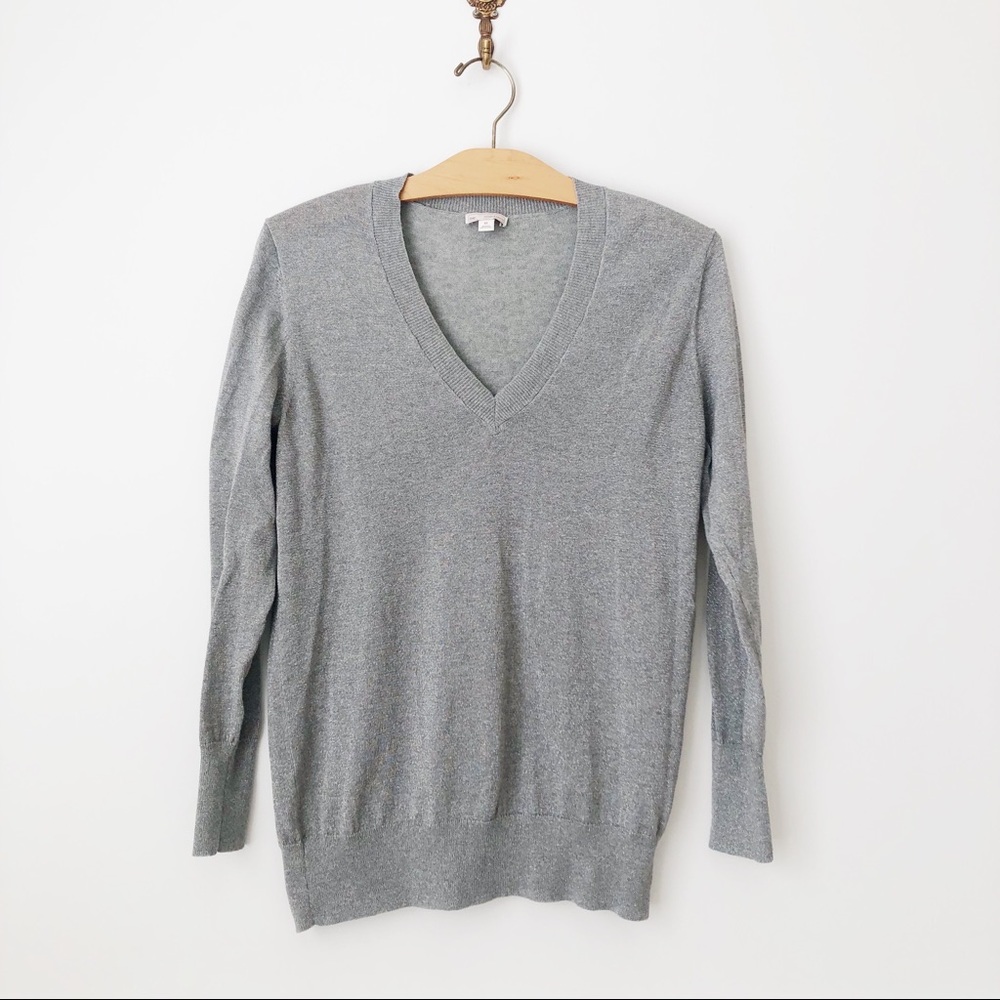 GAP Light Gray Silver Shimmer Sweater V-Neck
